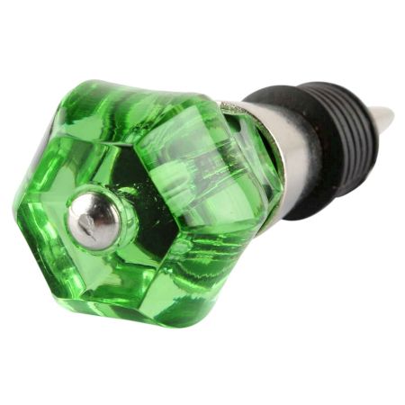 Green Hexagon Glass Cut Wine Stopper 